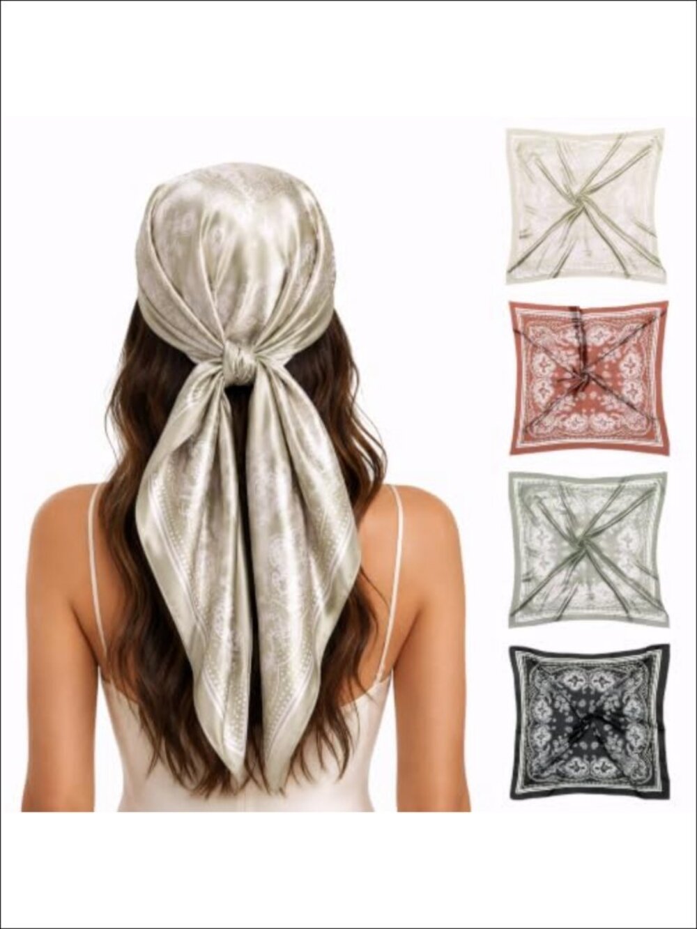 35 Inch Large Square Satin Head Scarf Set 4 Pack Bandana Hair Wrap Women